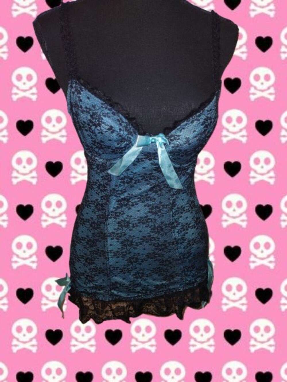 Vintage Y2K Mallgoth Blue Lace Top